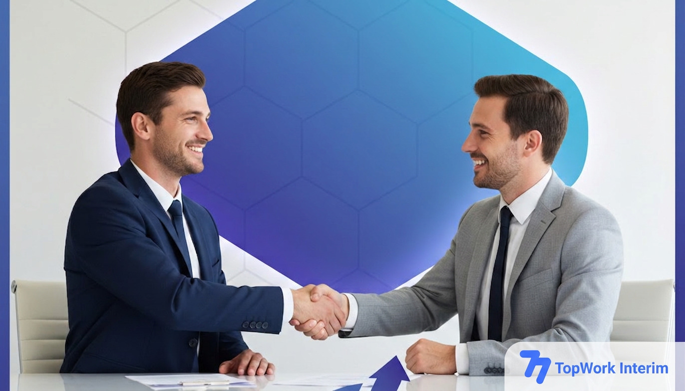Gérant et consultant célébrant un recrutement sécurisé.