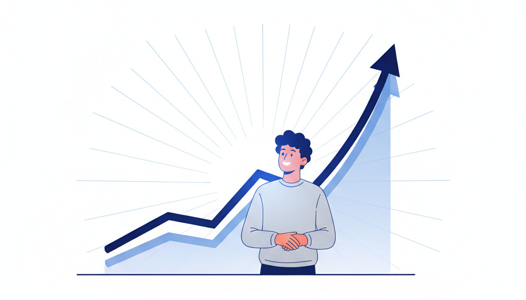 Graph shows content production rising; person looks relieved.
