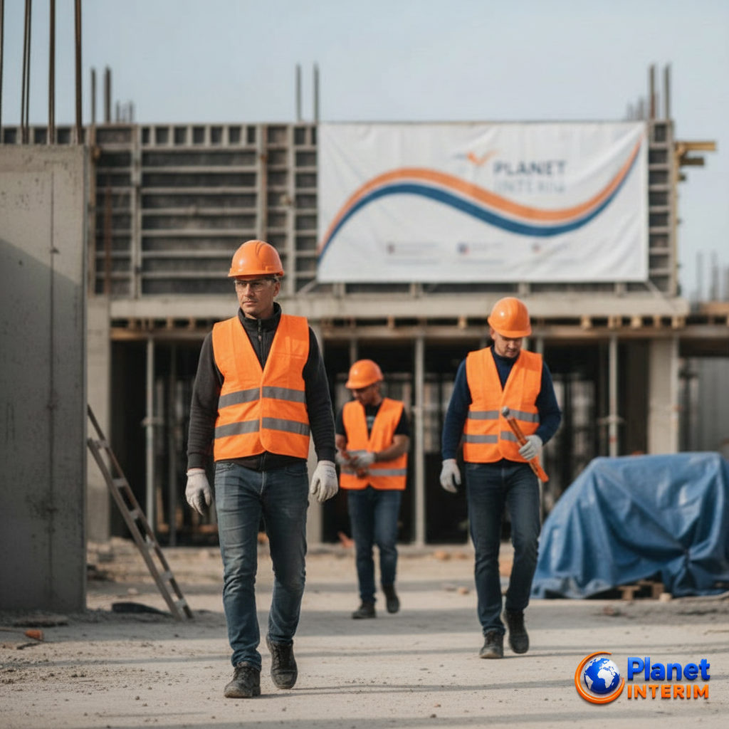 assurance sécurité sociale intérimaires roumains France - Travailleurs roumains qualifiés sur un chantier français, équipés de protections.