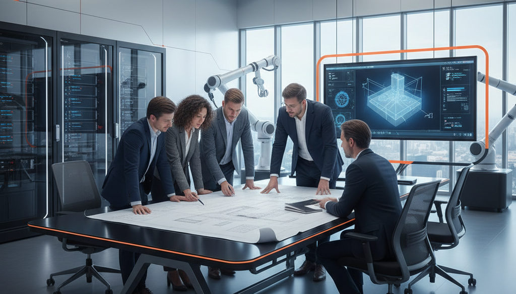 recrutement ingénieurs Roumanie - Ingénieurs roumains et français travaillant sur un plan technique.