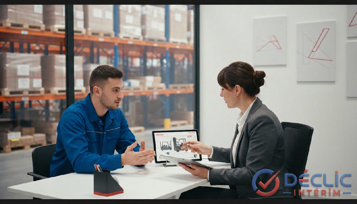 Recruteur vérifiant les compétences d'un candidat roumain pour la logistique.