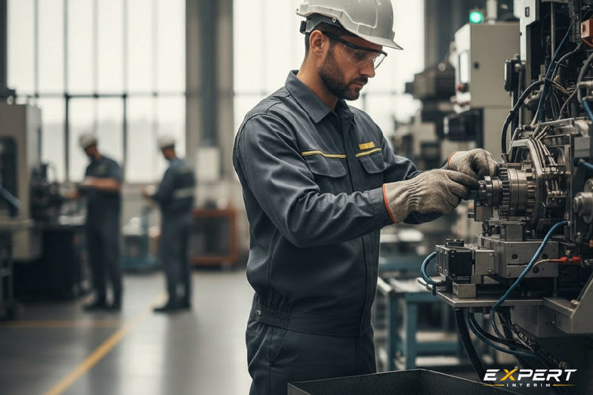 Technicien qualifié travaillant sur une machine complexe.
