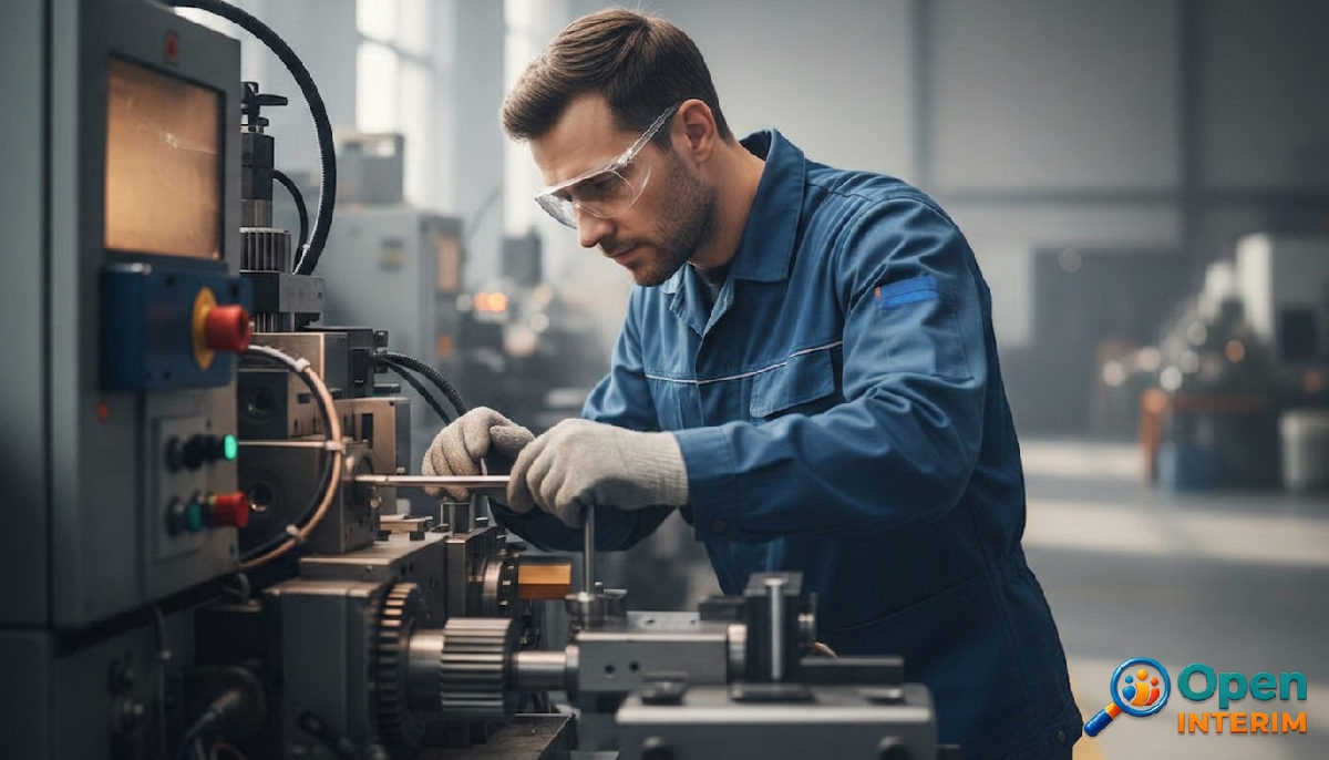 intérim international métiers techniques - Technicien qualifié travaillant sur une machine complexe.
