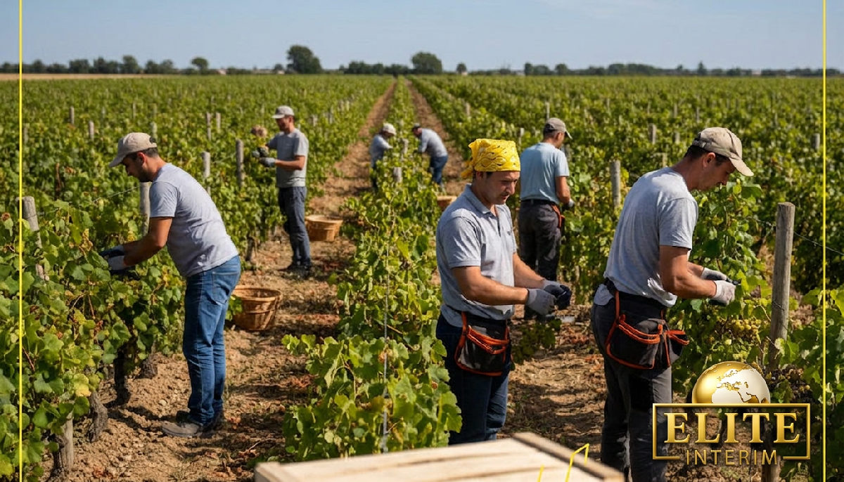 recrutement travailleurs Est agriculture - Ouvriers agricoles travaillant dans un champ français en plein essor.