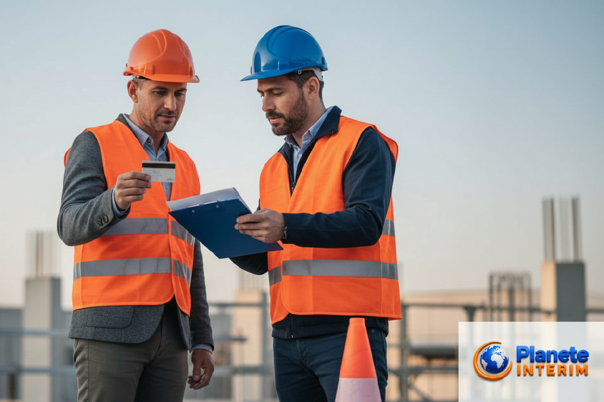 Inspection de sécurité d'un travailleur intérimaire roumain sur un chantier.