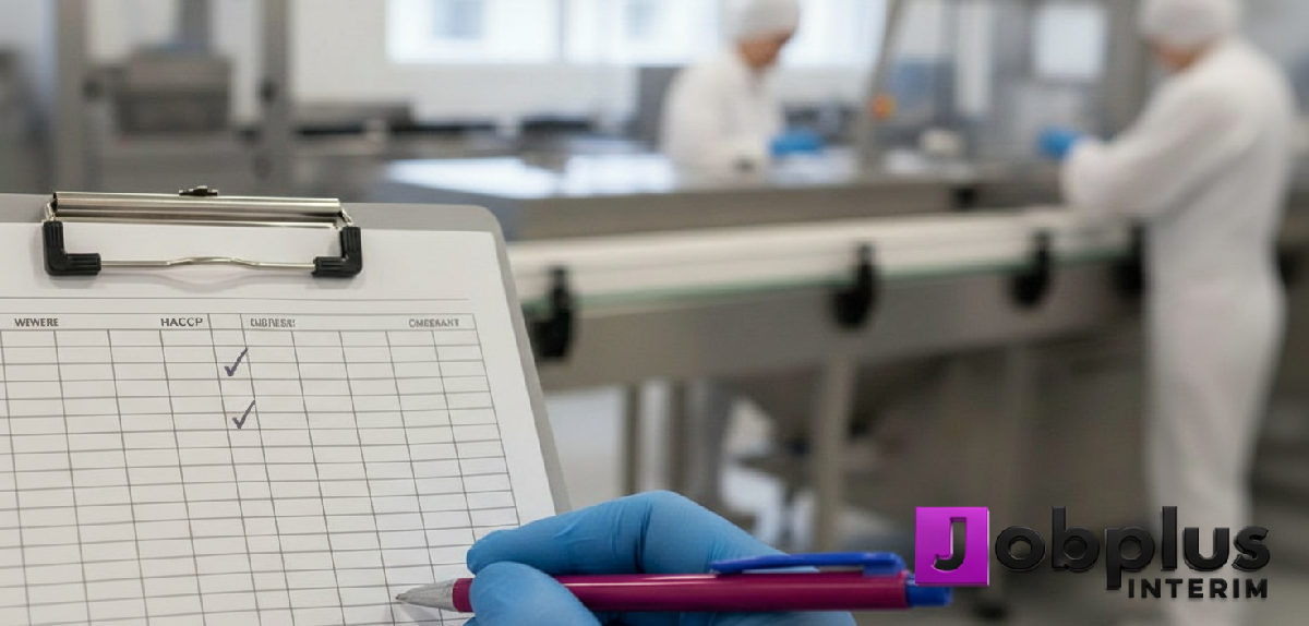 Gros plan sur une check-list de contrôle qualité HACCP dans une usine alimentaire.