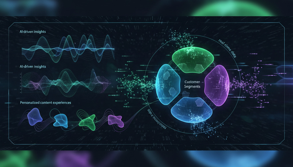 AI dashboard personalizing content for customer segments in real-time.