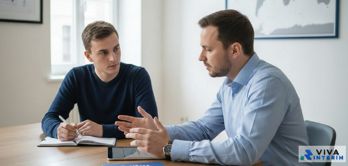 Entretien technique entre un recruteur et un candidat en Roumanie.