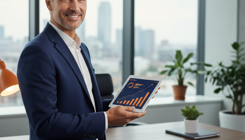 Directeur logistique consultant ses rapports de performance en hausse.