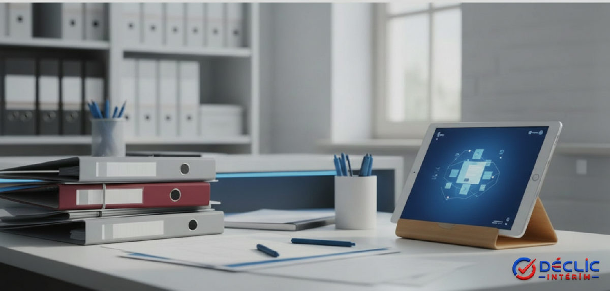 Bureau avec dossiers et tablette affichant le portail SIPSI.