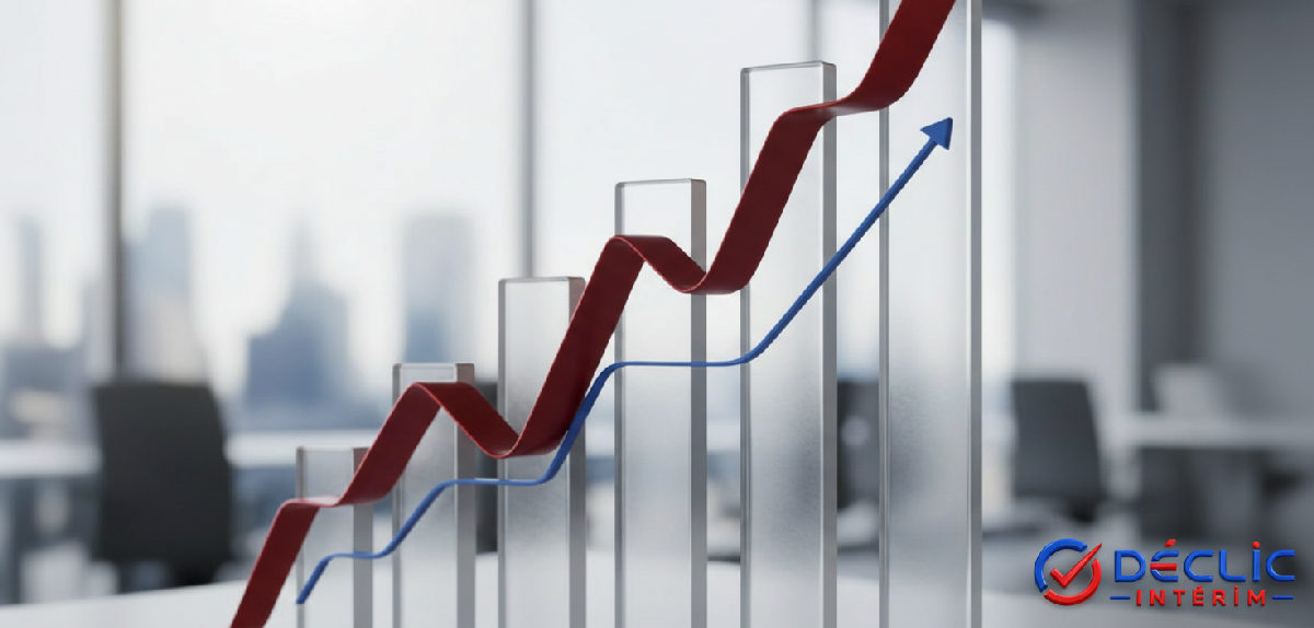 Graphique financier montrant la hausse de la productivité.