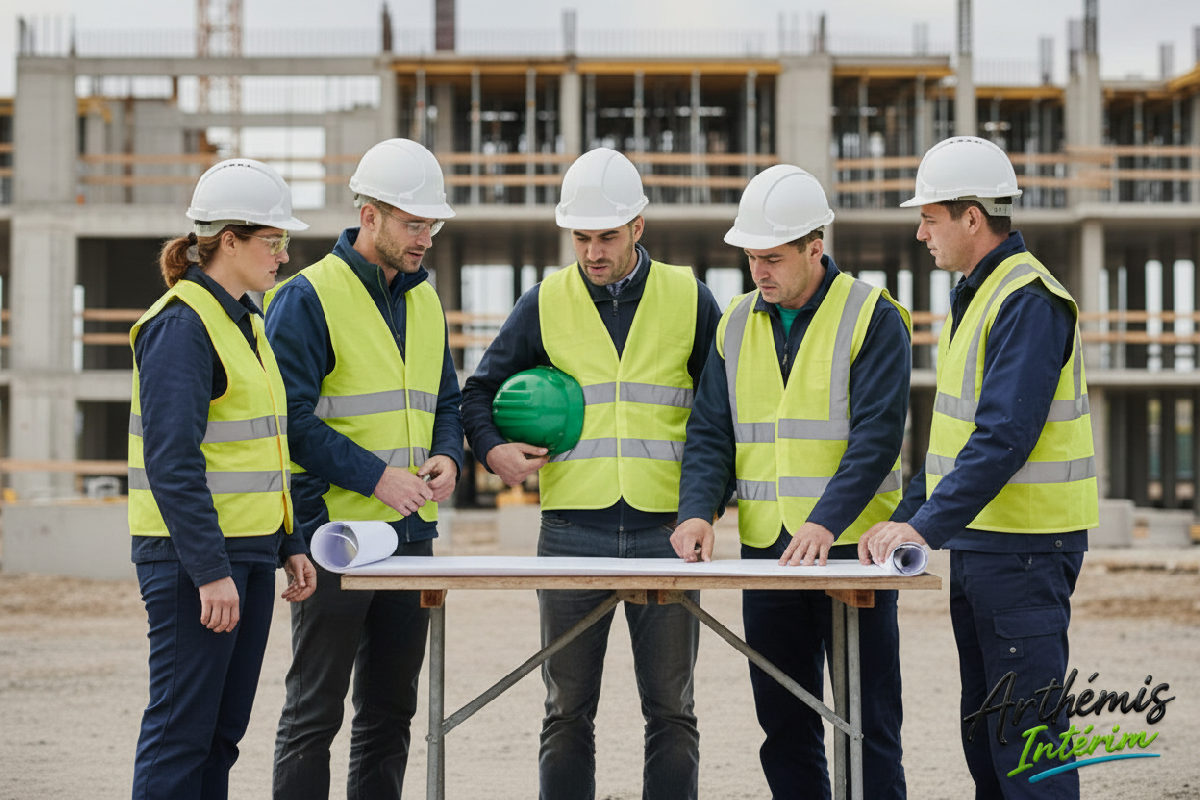 accueil logistique intérimaires roumains chantier France - Réunion de sécurité sur un chantier, accueil logistique réussi pour les intérimaires.