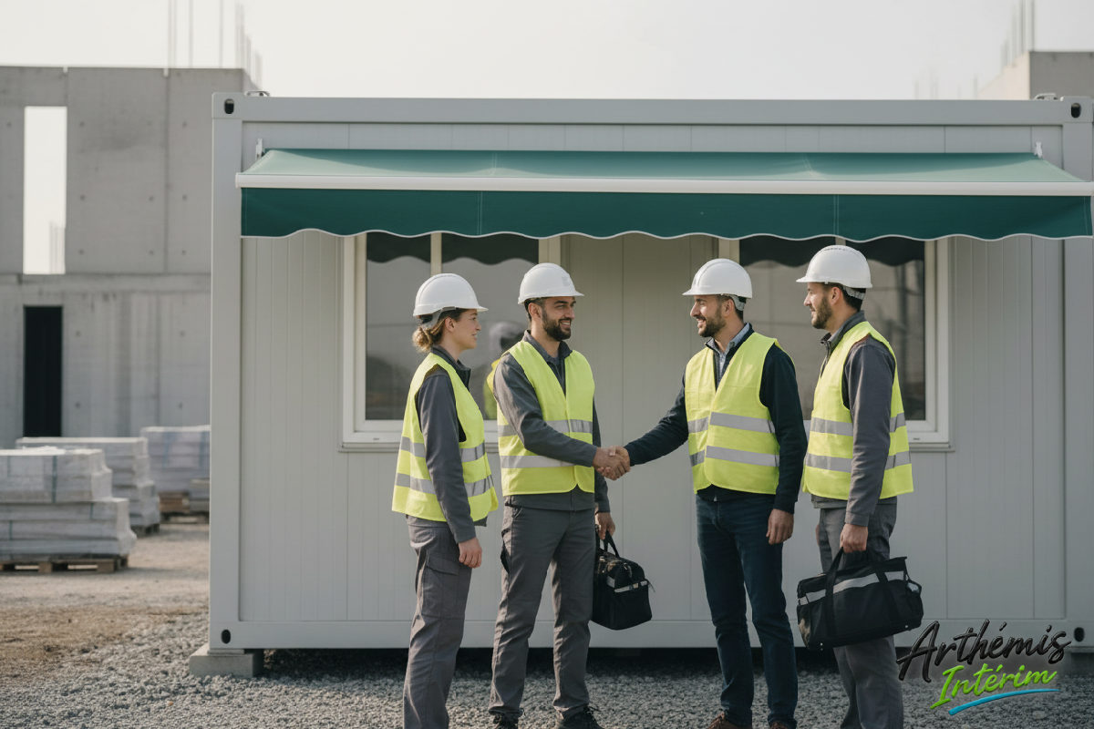 Intérimaires roumains travaillant sur un chantier de construction en France.