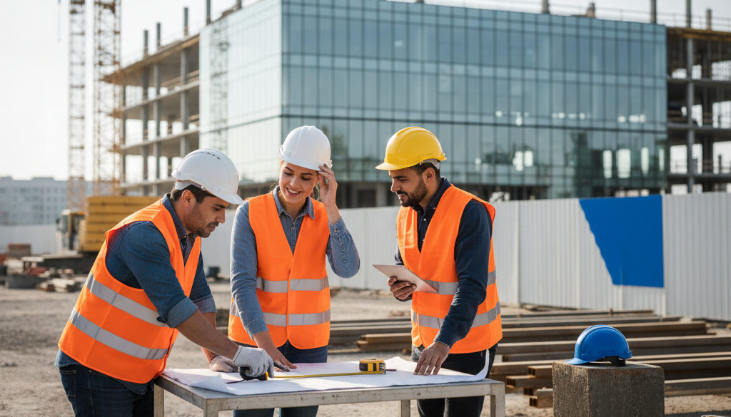 recruter professionnels Roumanie France - Ouvriers qualifiés collaborant sur un chantier moderne.