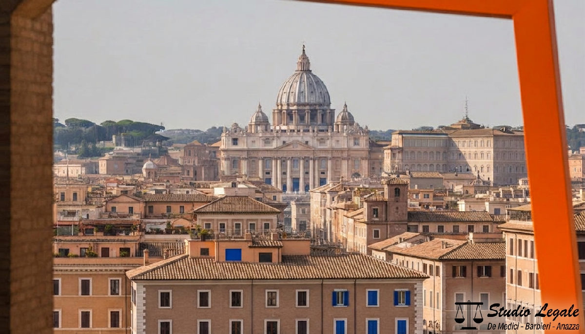 Skyline di Roma con il Cupolone, simbolo delle procedure legali.