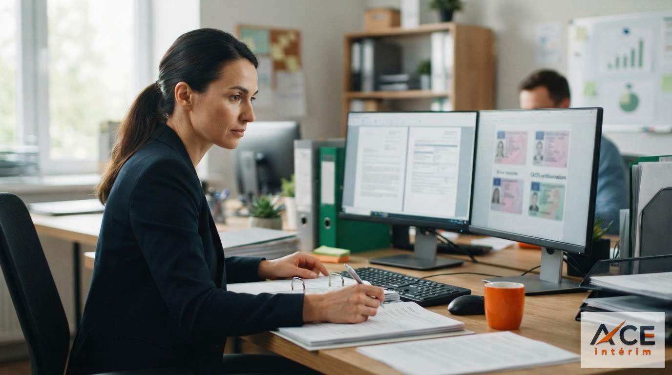 Un gestionnaire de flotte analyse des documents de conformité sur son ordinateur.