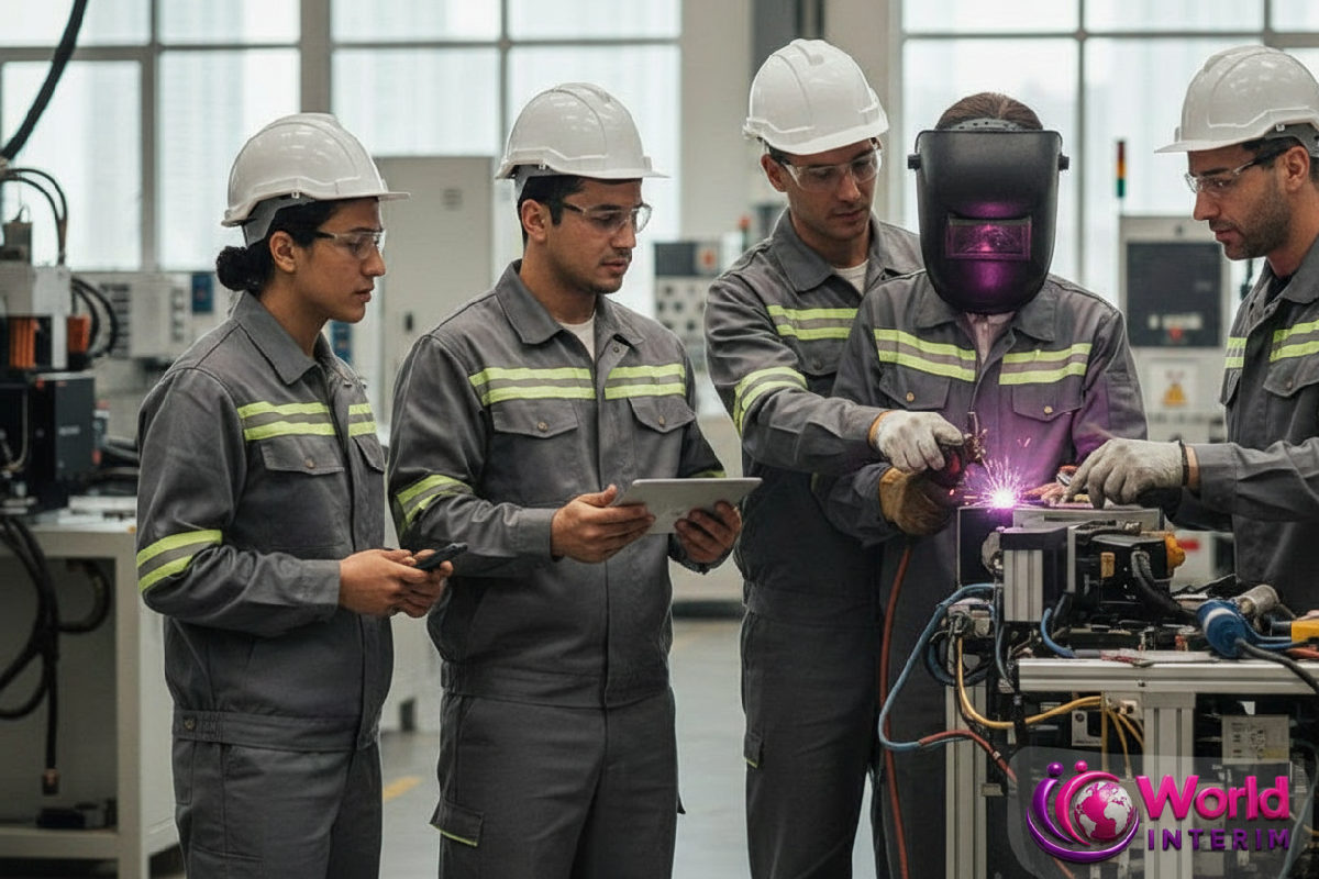 Ouvriers roumains et français travaillant ensemble sur site.