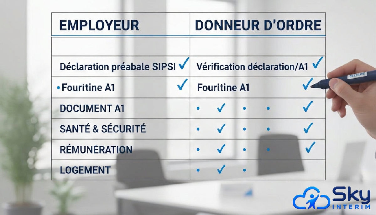 Tableau comparatif des obligations SIPSI A1 pour employeurs et donneurs d'ordre.
