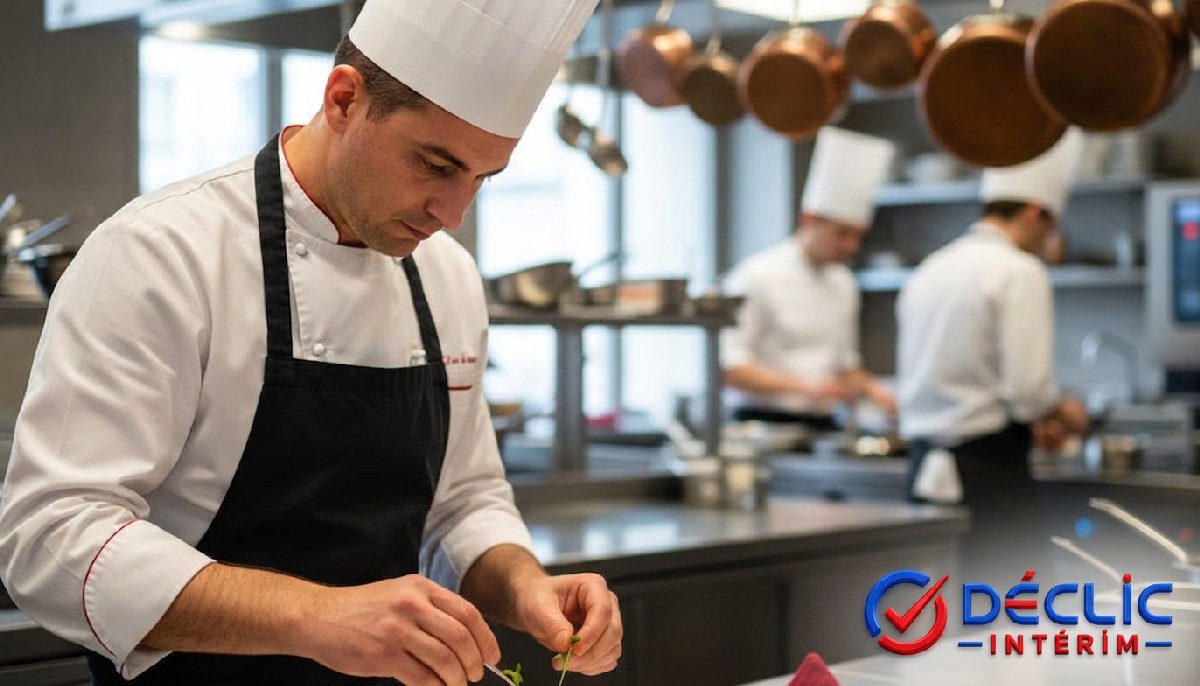 recrutement hôtellerie-restauration roumains haute saison - Chef roumain préparant un plat dans un restaurant français.