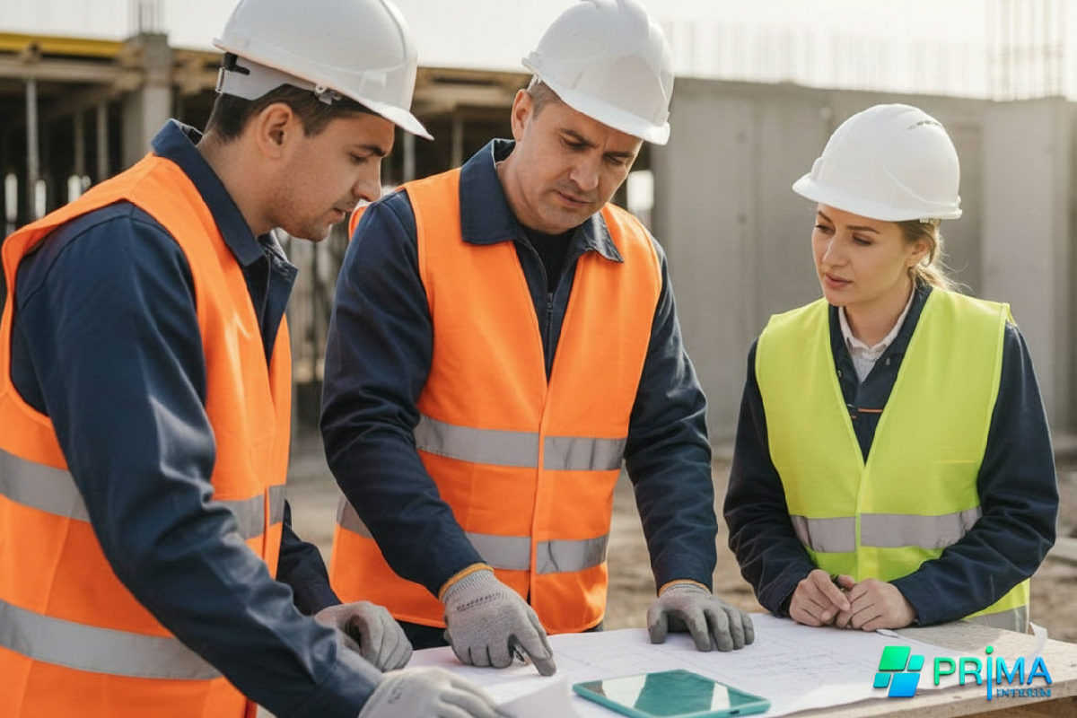 quelle assurance pour intérimaires roumains? - Travailleurs sur un chantier discutant de protection sociale.