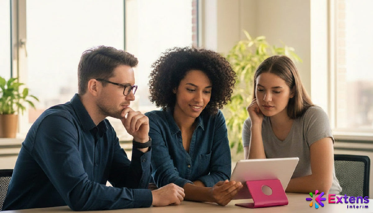 Des employés satisfaits posent devant le siège de l'agence.