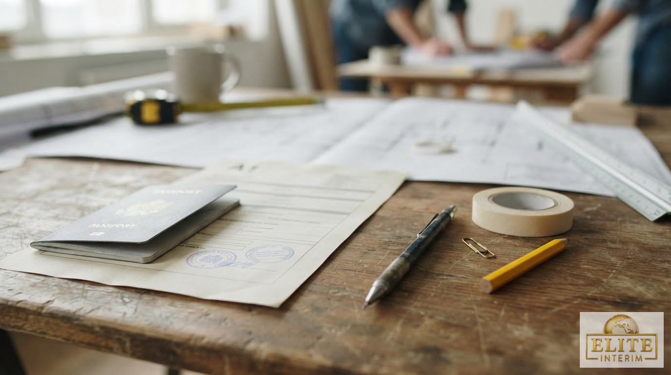 Documents officiels et formulaire A1 posés sur un bureau d'architecte.