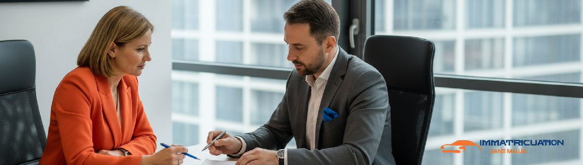 Consultant aidant un client à remplir des formulaires de résidence à Bucarest.