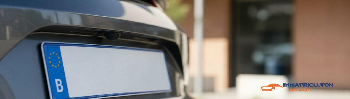 Plaque d'immatriculation roumaine sur une voiture de sport neuve.