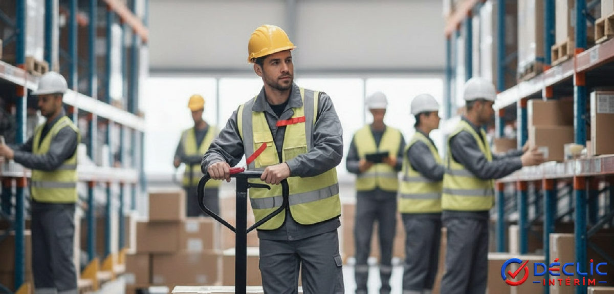 Un entrepôt logistique animé, reflet du travail temporaire.
