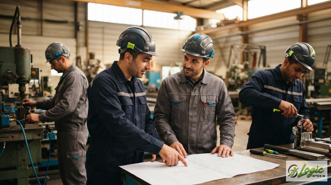 Collaboration entre travailleurs roumains et français sur un projet industriel.