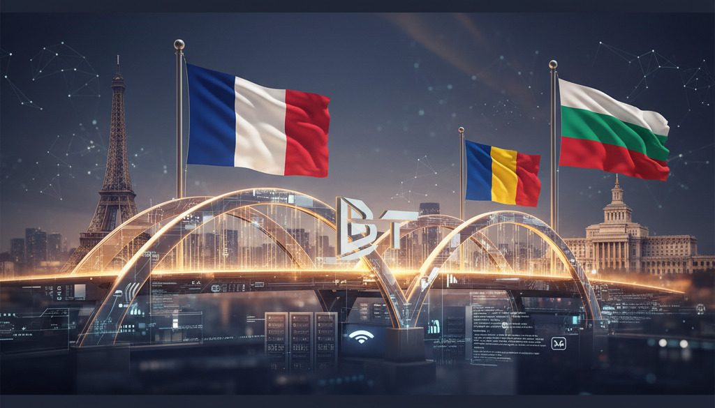 Pont symbolisant la collaboration tech France-Roumanie/Bulgarie.