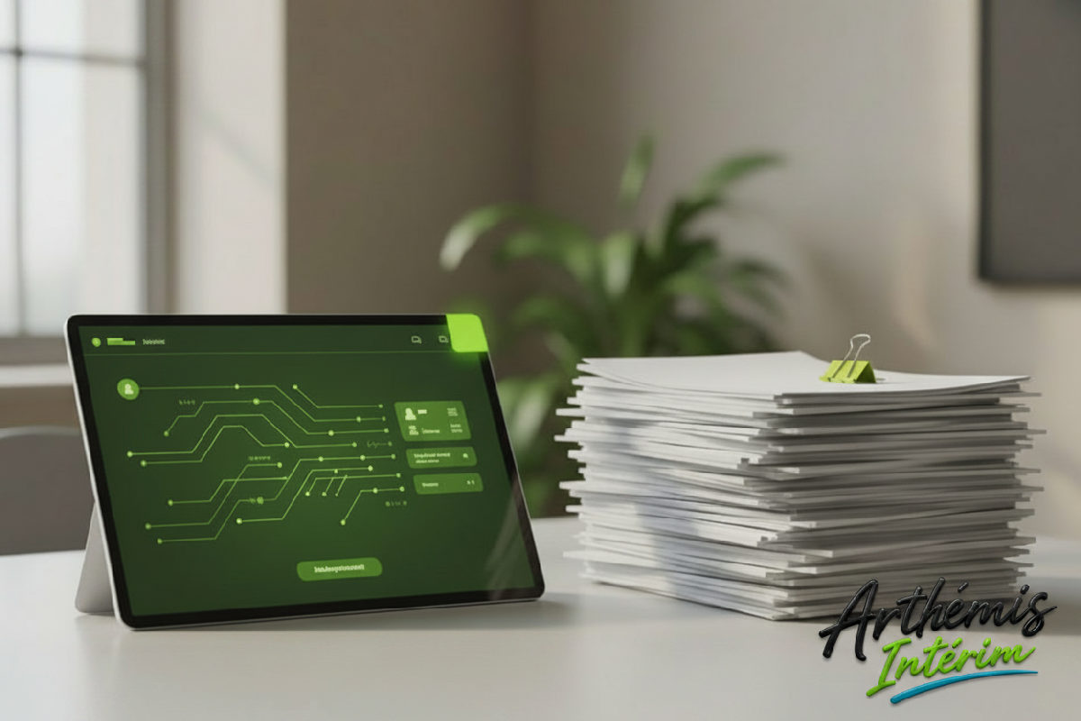Interface numérique simplifiant les dossiers RH pour une gestion aisée.