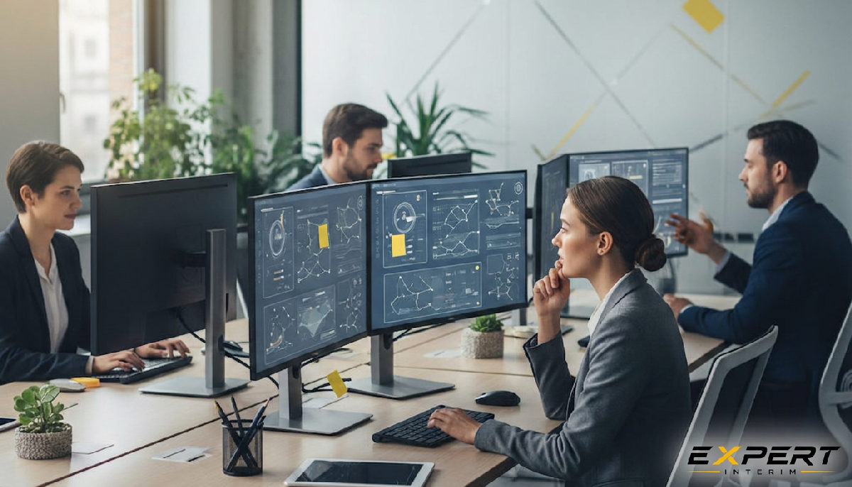 Consultants en recrutement utilisant des logiciels de sourcing.