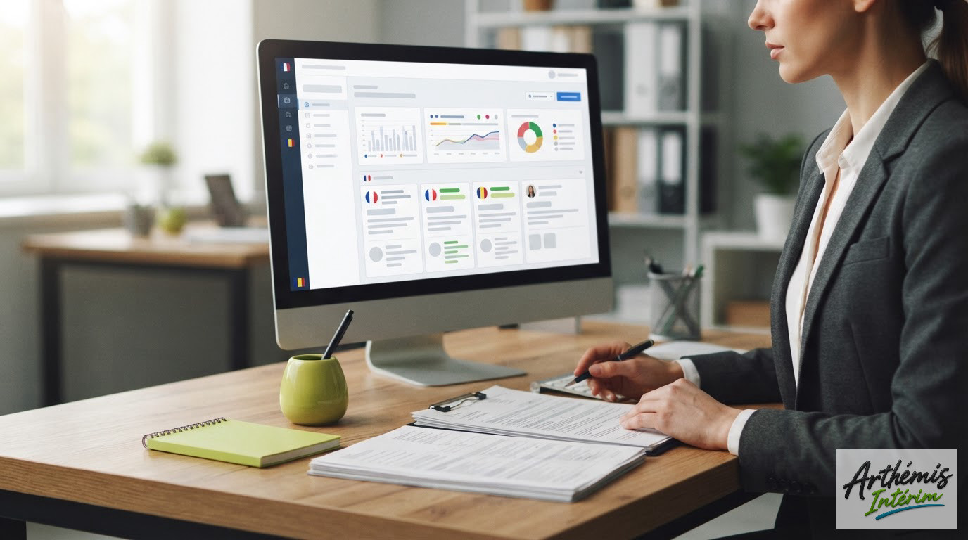 Un tableau de bord numérique affichant des documents de conformité pour travailleurs détachés.