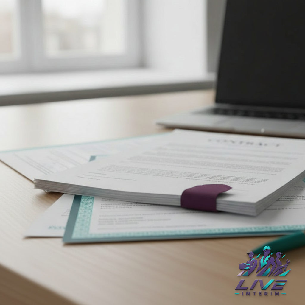 Contrat de travail et formulaire A1 symbolisant la rigueur administrative.