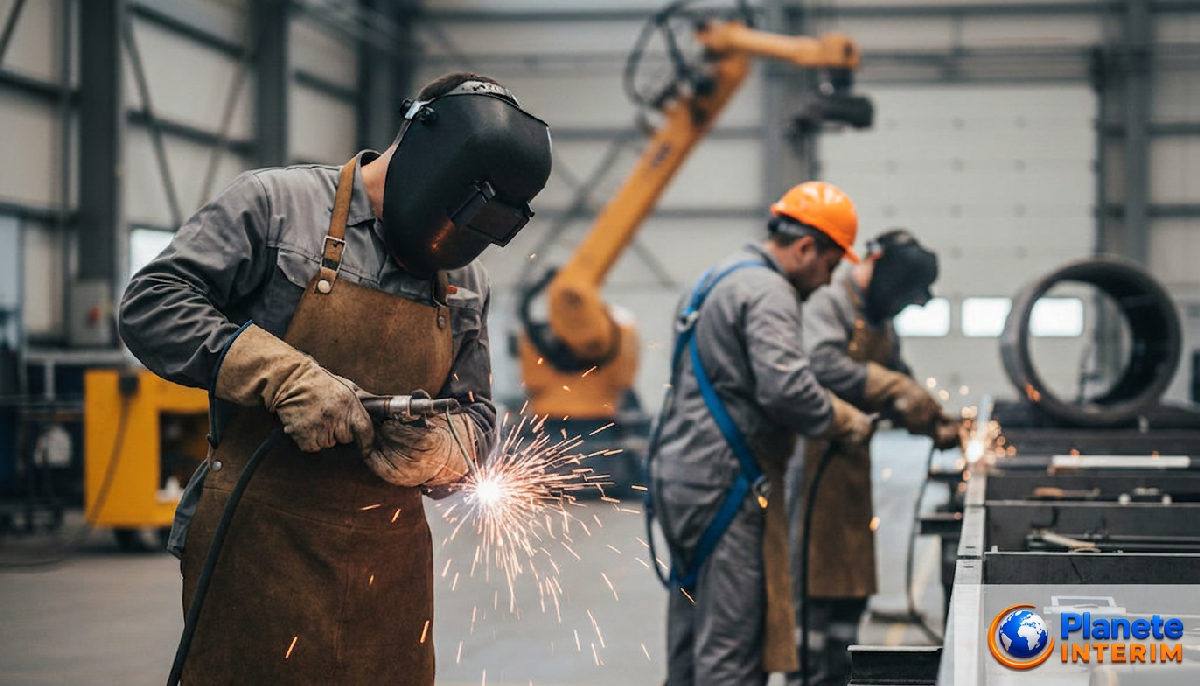 Ouvriers roumains qualifiés œuvrant dans une usine française.