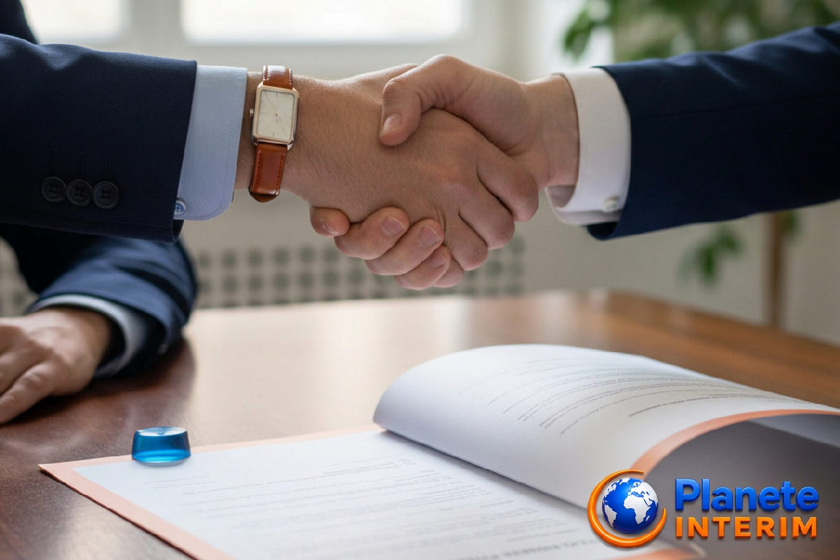 Poignée de main officialisant le partenariat de recrutement international.