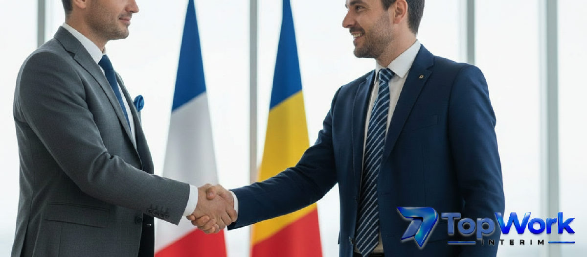 Poignée de main symbolisant le partenariat France-Roumanie.