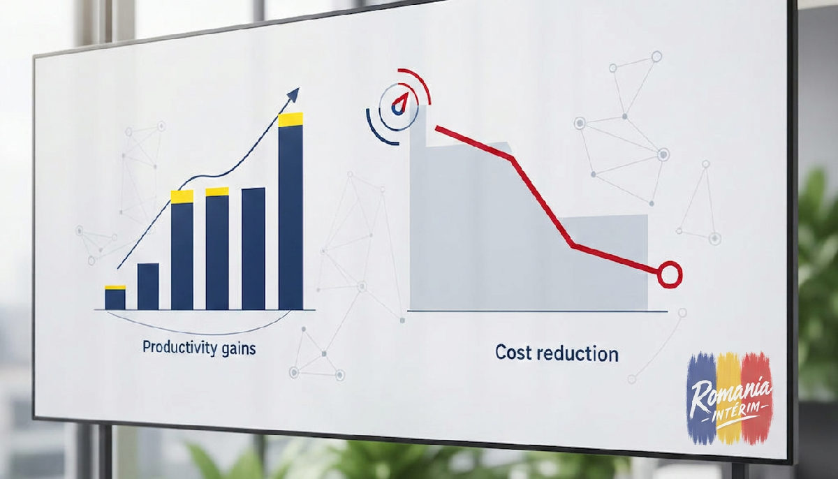 Tableau de bord montrant les gains de productivité et la réduction des coûts RH.