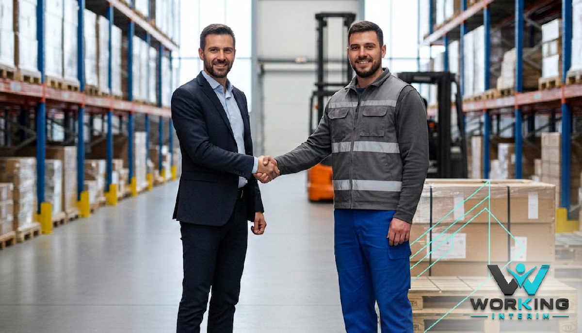 Poignée de main entre un manager français et un travailleur roumain.