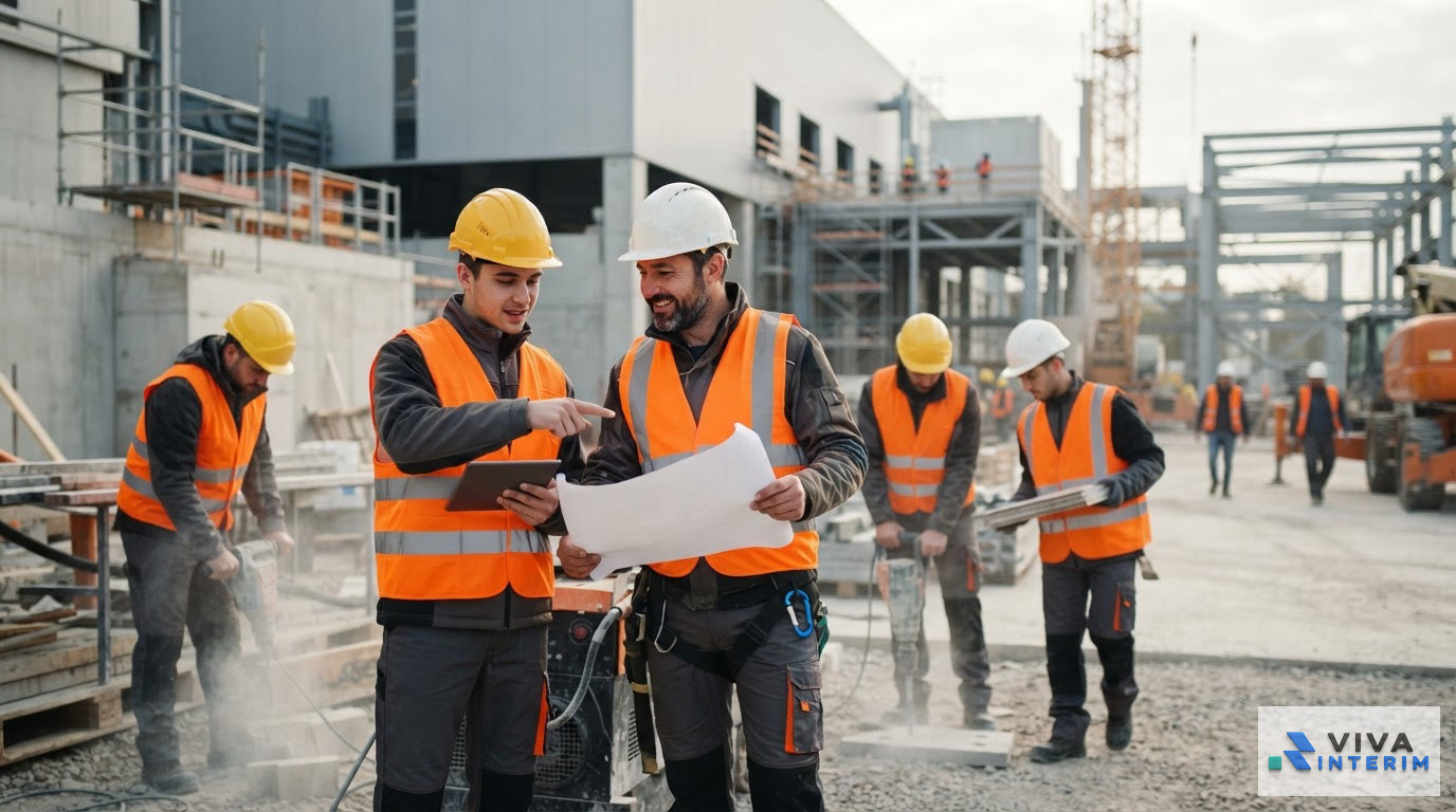 Des travailleurs roumains en gilets de sécurité sur un site industriel français.