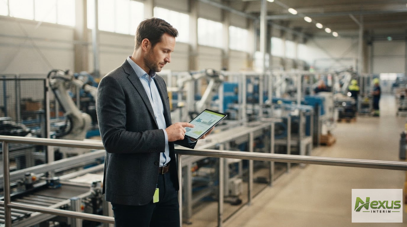 Un expert RH analysant des graphiques de productivité sur une tablette.