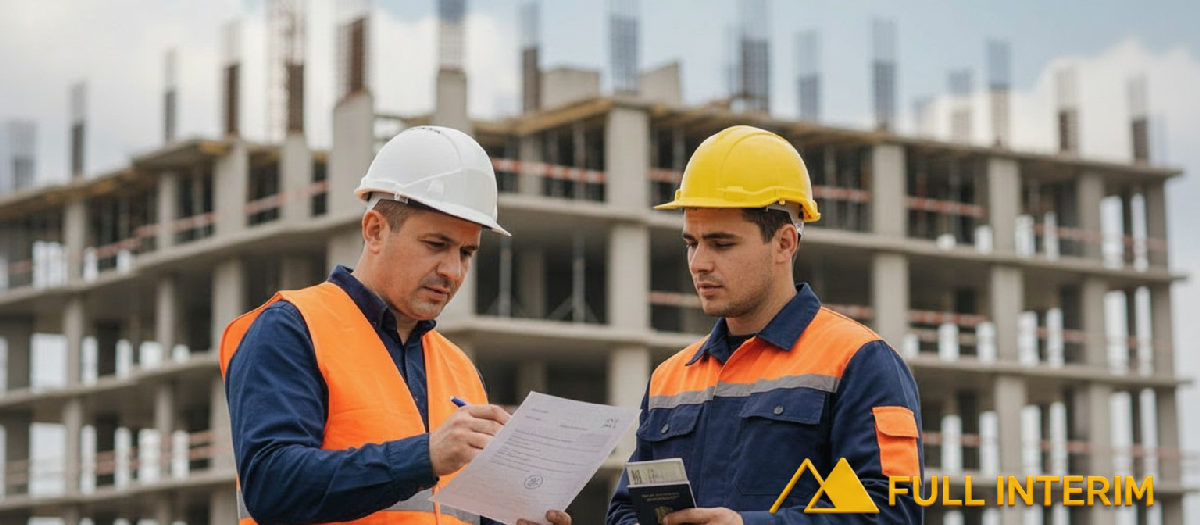 Un inspecteur vérifie un formulaire A1 sur un chantier moderne.