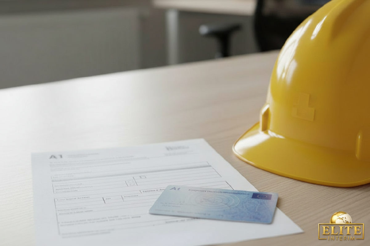 Formulaire A1 et carte d'assurance maladie européenne avec casque.