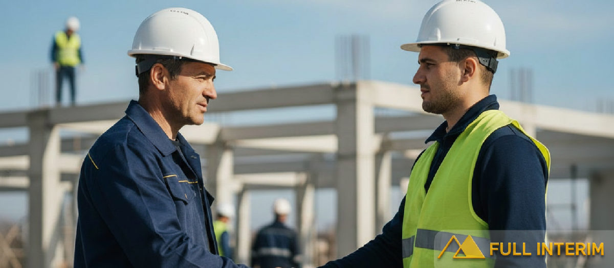 Poignée de main symbolisant un partenariat réussi sur un chantier.