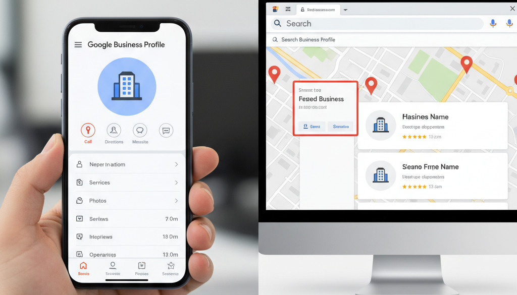 Optimized Google Business Profile on phone versus local search result.
