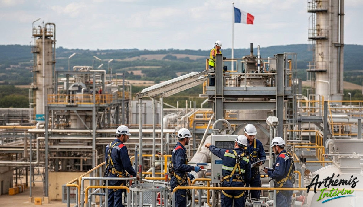 renforcer équipes 14 juillet techniciens roumains - Techniciens qualifiés travaillant sur un site industriel complexe.