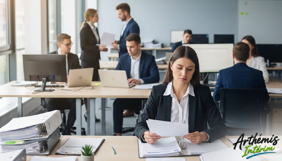 Bureau RH gérant la conformité pour recrutement international.