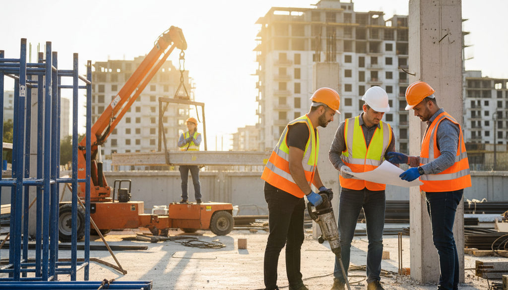 Ouvriers qualifiés travaillant sur un chantier, illustration de l'efficacité.