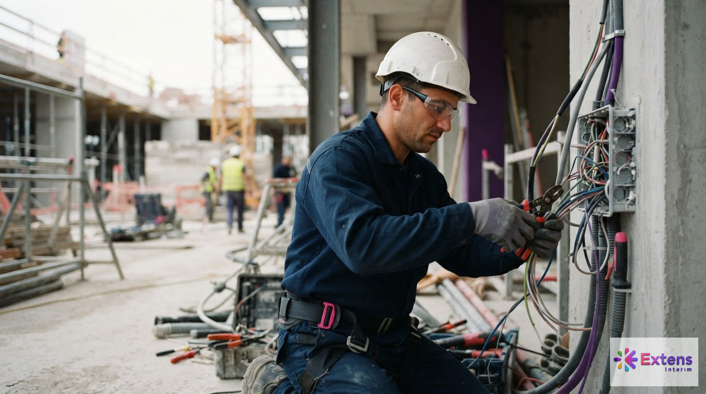 Ouvriers roumains spécialisés sur un chantier de construction moderne en France.
